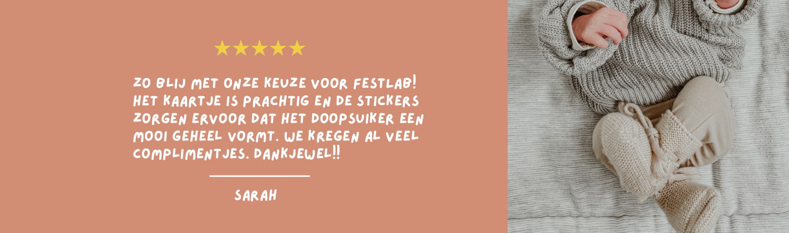 Geweldige service en communicatie, zeer mooie kaartjes en bijpassende doopsuikers! Een absolute aanrader! 